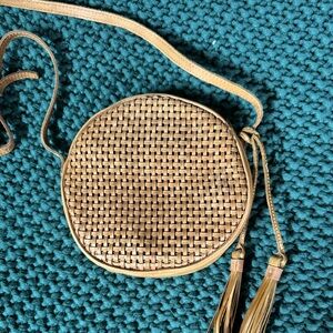 Patricia Nash woven leather round canteen style crossbody